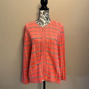 San Remo Size L Zippered Cardigan in Coral and Black